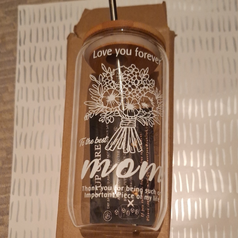 "Love You Forever" Mom Floral Glass Tumbler - Clear